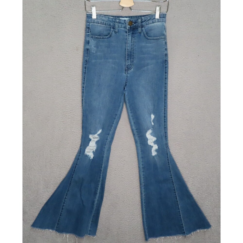 Show Me Your MuMu Berkeley Bells Jeans 28 Super Flare Bell Bottoms‎ Distressed - Picture 2 of 14